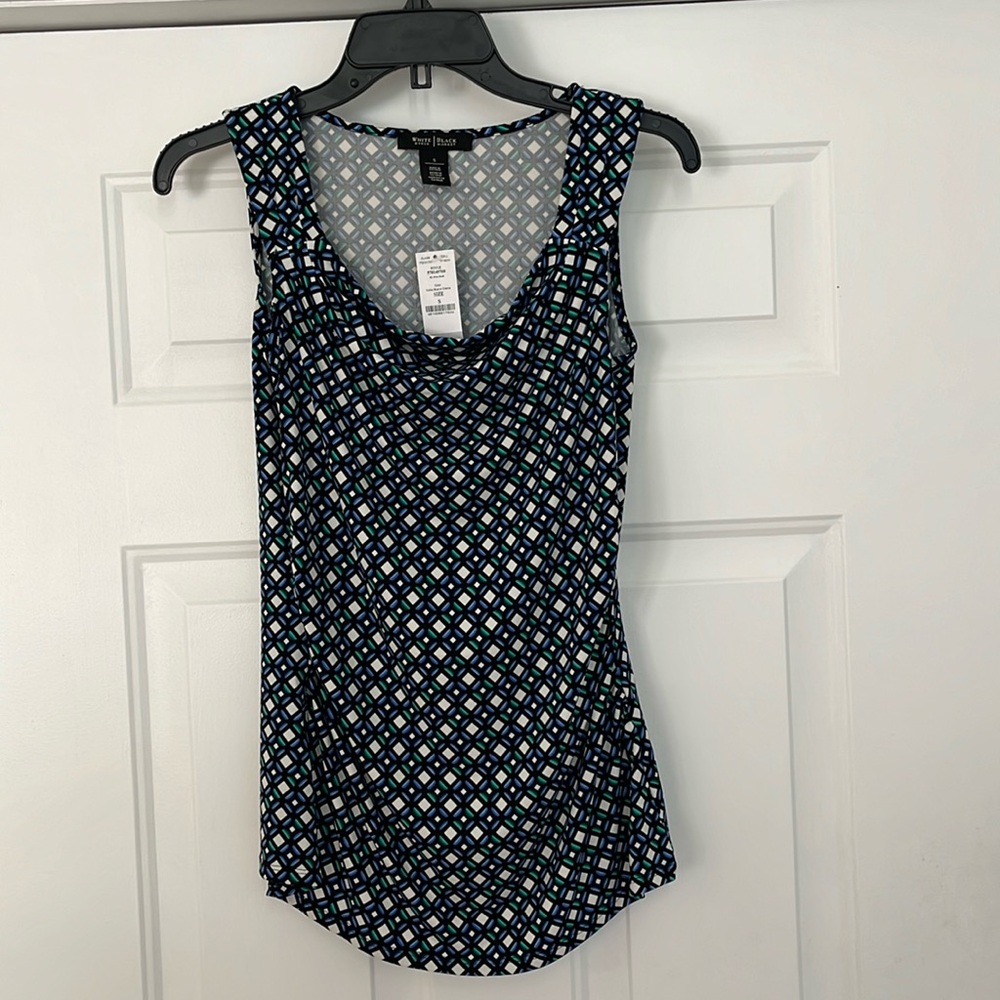 WHBM sleeveless top w/slight cowl neck and ruching on the sides.